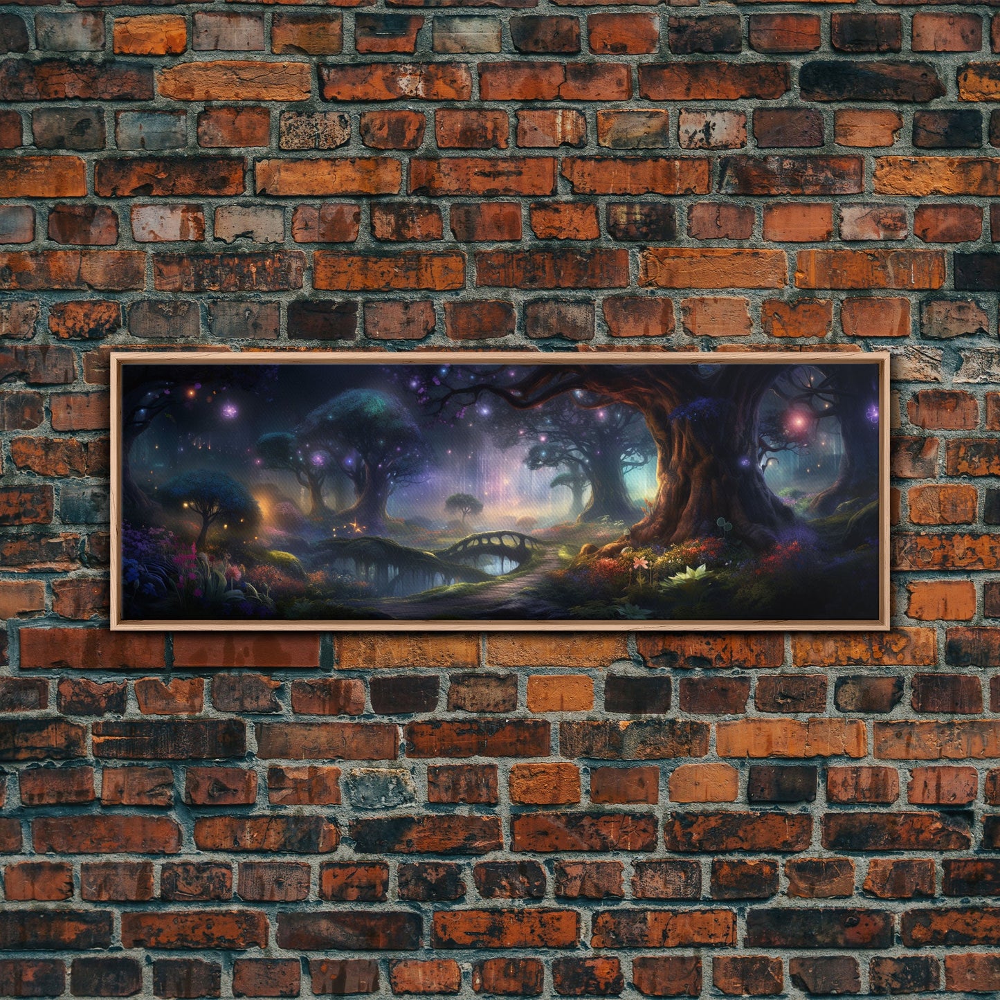 Spiritual Fantasy Forest Wall Art Print, Lanterns and Glowing Trees and Rivers, Fantasy Painting, Living Room Wall Art