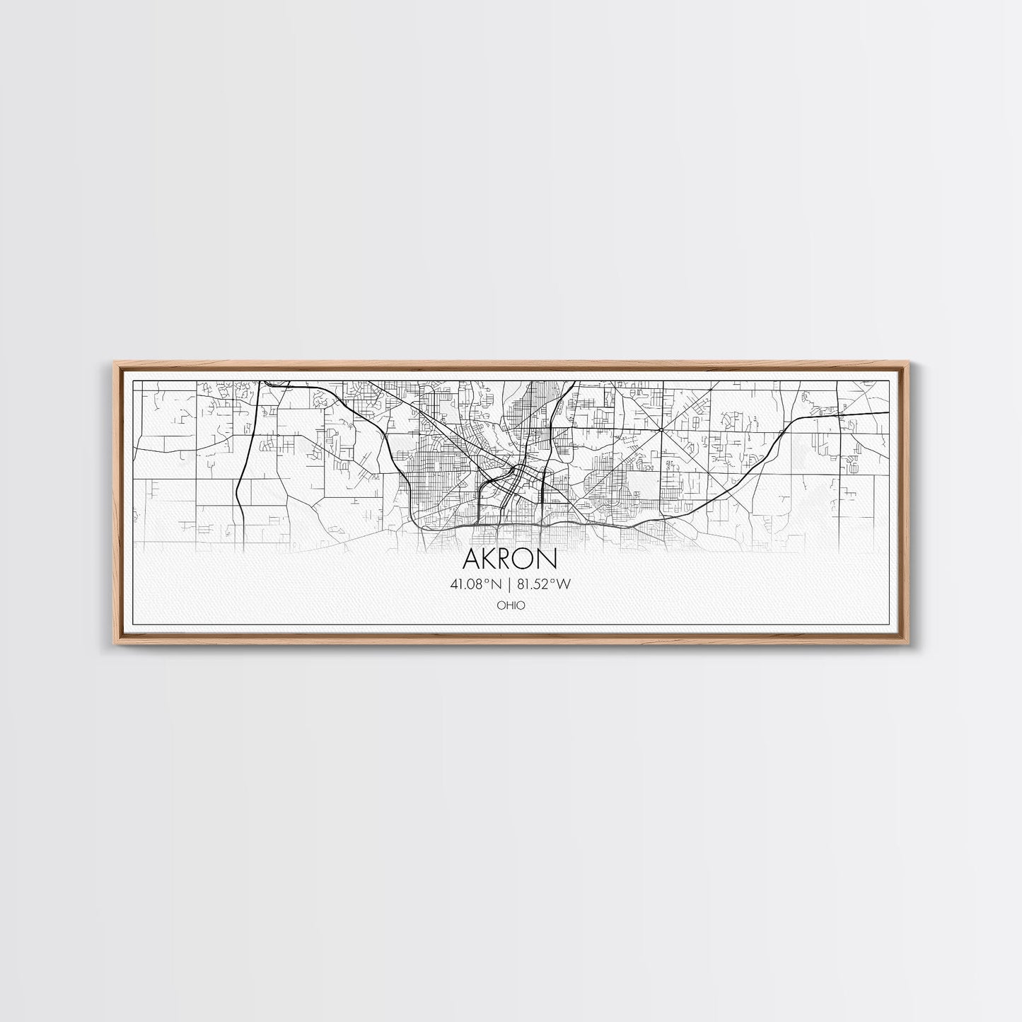 Panoramic Akron City Map, Ohio Art, Map Print, Minimalist Wall Art, Canvas Art, Housewarming Gift, Street Map Art, Closing Gift