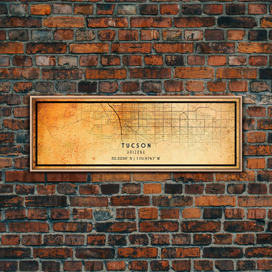 Panoramic Old Tucson City Map Wall Art Canvas Print, Vintage Style Tucson Map, Framed Wall Art, Cool Tucson Arizona Wall Art, Office Decor