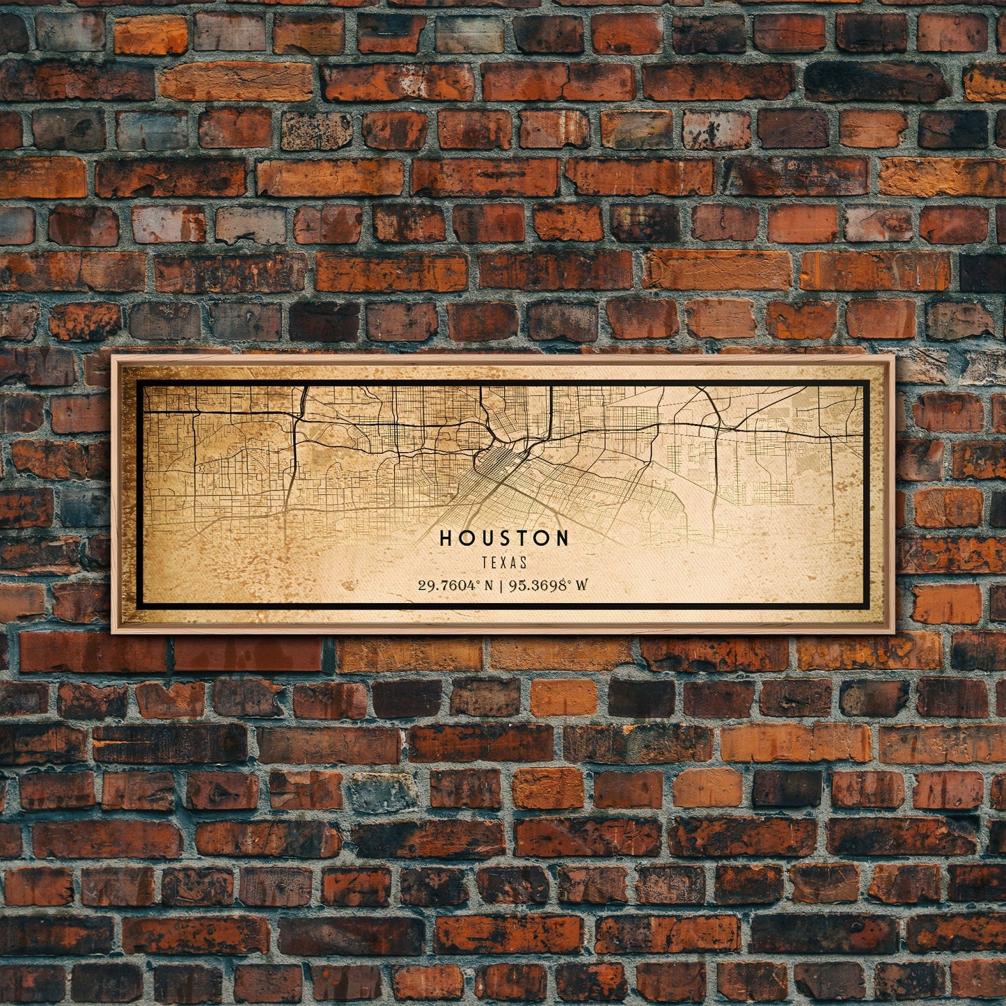 Distressed Panoramic Houston map print poster canvas print, framed road map art, map print poster canvas, Houston city map print canvas