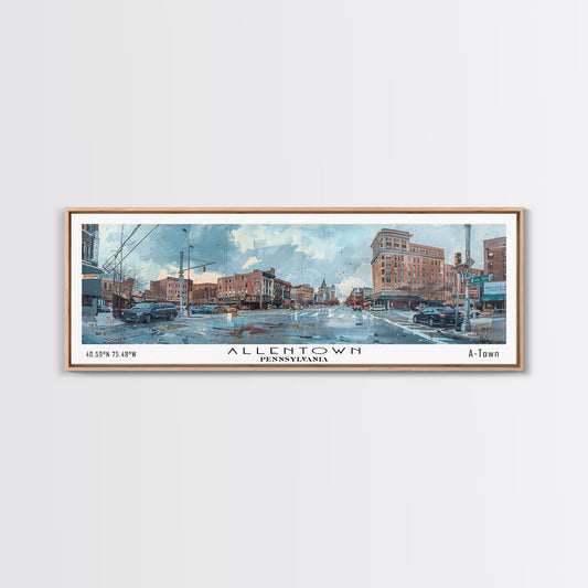 Allentown Pennsylvania Panoramic Painting, Watercolor Framed Canvas Print, Scenic City Art, Travel Poster, Home Decor, Office Wall Art, Gift Idea