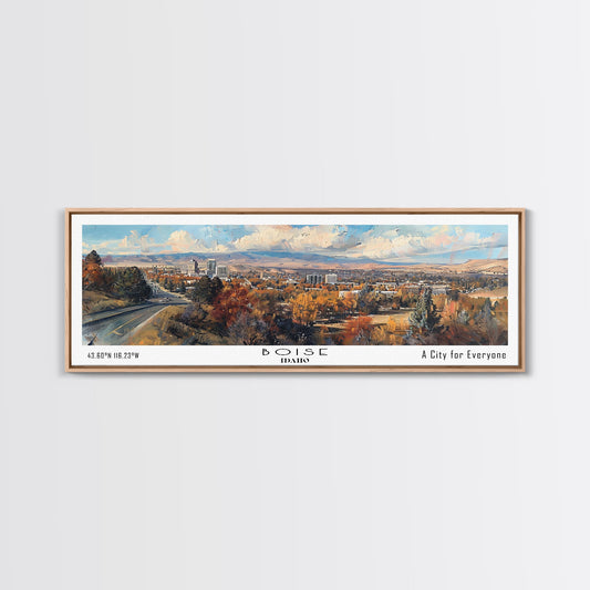 Boise Idaho Panoramic Painting, Watercolor Framed Canvas Print, Scenic City Art, Travel Poster, Home Decor, Wall Hanging, Living Room Art