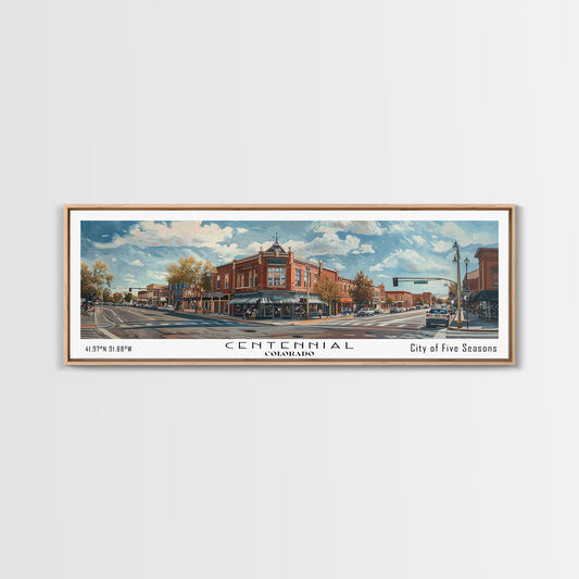 Centennial Colorado Panoramic Watercolor Painting Framed Canvas Print, Travel Poster Art, Mountain Landscape, Home Decor, Living Room Decoration, Office Wall Art, Colorado-Themed Gift