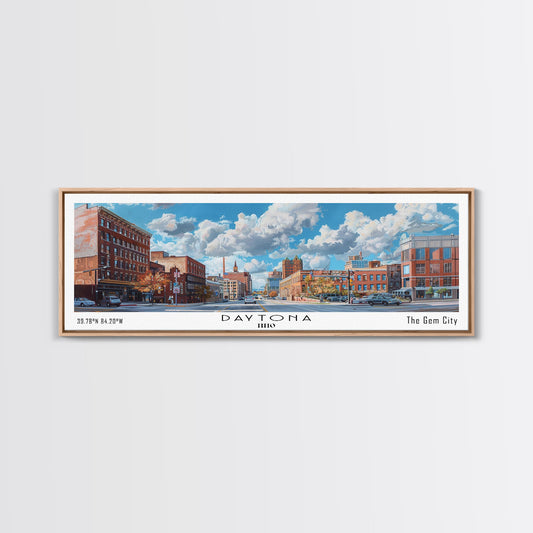 Daytona Ohio Panoramic Watercolor Painting, Scenic Framed Canvas Print, Urban Wall Art for Office, Travel Poster, Home Decor, City Gift Idea