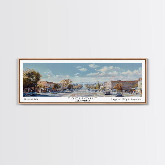 Fremont California Panoramic Watercolor Painting, Scenic Framed Canvas Print, Urban Wall Art for Office, Travel Poster, Home Decor, City Gift Idea