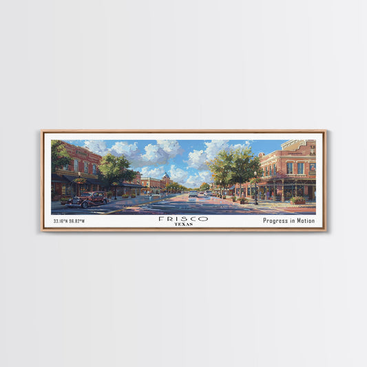 Frisco Texas Panoramic Watercolor Painting, Urban Framed Canvas Print, Cityscape Wall Art for Living Room, Travel Poster, Home Decor, City Gift Idea