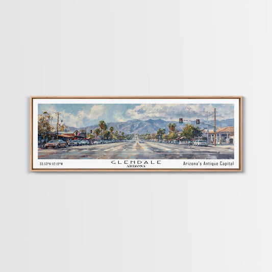Glendale Arizona Panoramic Watercolor Painting, Urban Framed Canvas Print, Cityscape Wall Art for Office, Travel Decor, Home Gift Idea