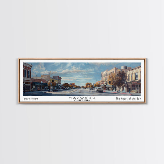 Hayward California Panoramic Watercolor Painting, Urban Framed Canvas Print, Cityscape Wall Art for Living Room, Travel Poster, Home Decor, City Gift Idea