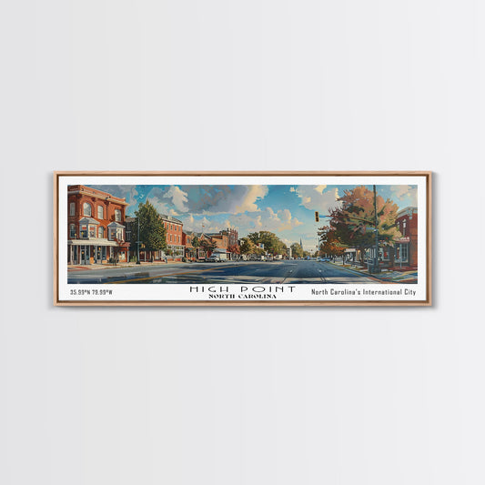 High Point North Carolina Panoramic Watercolor Painting, Urban Framed Canvas Print, Cityscape Wall Art for Living Room, Travel Poster, Home Decor, City Gift Idea