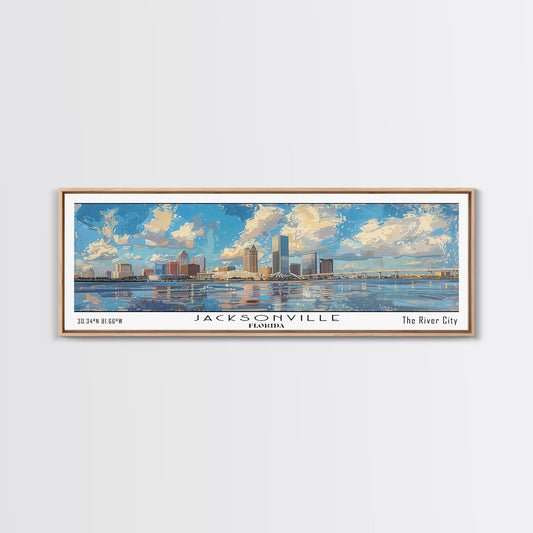Jacksonville Florida Panoramic Cityscape Wall Art, Watercolor Framed Canvas Print, Home Decor, Office Wall Art, Travel Poster, Urban Painting