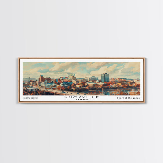 Knoxville Tennessee Panoramic Cityscape Wall Art, Watercolor Framed Canvas Print, Urban Painting for Living Room, Office Decor, Travel Poster