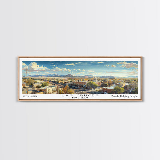 Las Cruces New Mexico Panoramic Cityscape Wall Art, Watercolor Framed Canvas Print, Urban Painting for Living Room, Office Decor, Travel Poster