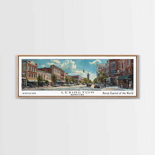 Lexington Kentucky Panoramic Watercolor Cityscape, Framed Canvas Print for Living Room, Office Wall Art, Urban Decor, Travel Poster