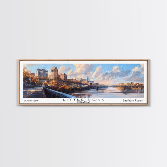 Little Rock Arkansas Panoramic Watercolor Cityscape, Framed Canvas Print for Living Room, Office Wall Art, Urban Decor, Travel Poster