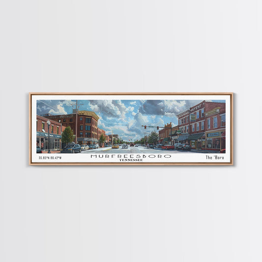 Murfreesboro Tennessee Panoramic Framed Canvas Print, Stunning Watercolor City Art, Office Wall Decor, Travel Poster, Living Room Decor
