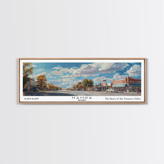Nampa Idaho Panoramic Framed Canvas Print, Beautiful Watercolor Painting, Office Wall Art, Travel Poster, Home Decor, City Art