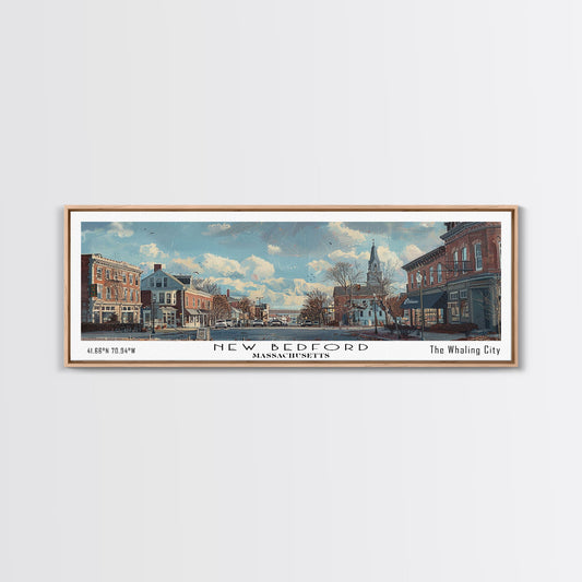 New Bedford Massachusetts Panoramic Framed Canvas Print, Stunning Watercolor Cityscape, Office Wall Art, Travel Poster, Home Decor