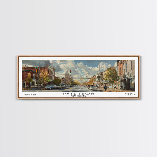 Paterson New Jersey Panoramic Painting, Framed Canvas Print, Stunning Watercolor Cityscape Art, Travel Poster for Home Decor, Unique Gift