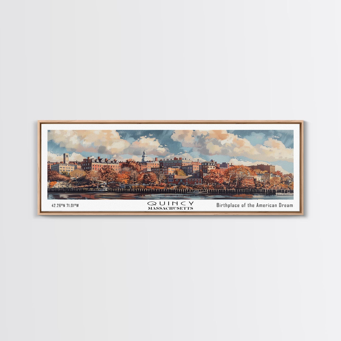 Quincy Massachusetts Panoramic Print, Creative Framed Canvas Print, City Travel Poster, Wall Art, Home Decor, Unique Gift