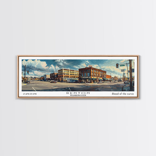 Renton Washington Panoramic Print, Creative Framed Canvas Print, City Travel Poster, Living Room Art, Home Decor, Unique Gift