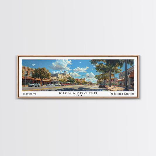 Richardson Texas Panoramic Print, Artistic Framed Canvas Print, Travel Poster Art, Home Decor, Wall Art, Unique Gift