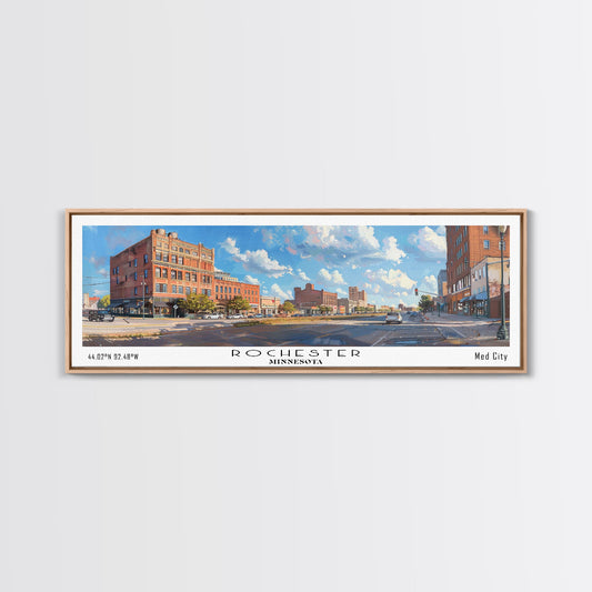 Rochester Minnesota Panoramic Print, Beautiful Framed Canvas Print, Travel Poster Art, Living Room Decor, Home Wall Art