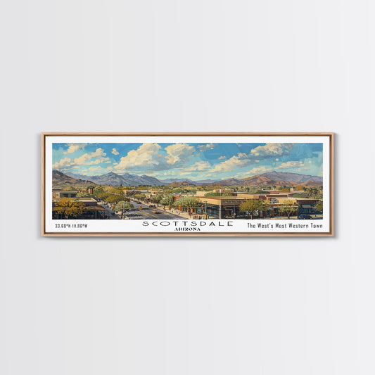 Scottsdale Arizona Travel Poster, Framed Canvas Print, Wall Art, Home Decor, Travel Gift, Living Room Art, Retro Style Art, Office Decor