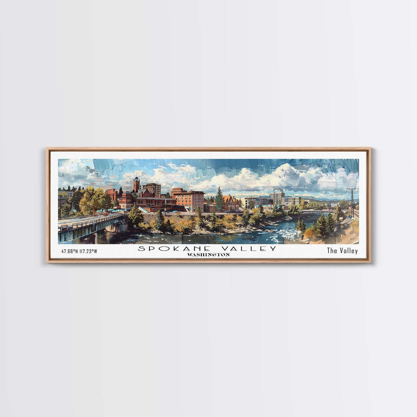 Spokane Valley Washington Travel Poster, Framed Canvas Print, Office Art, Wall Hanging, Travel Gift, Living Room Art, Vintage Style