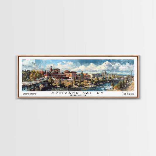 Spokane Valley Washington Travel Poster, Framed Canvas Print, Office Art, Wall Hanging, Travel Gift, Living Room Art, Vintage Style