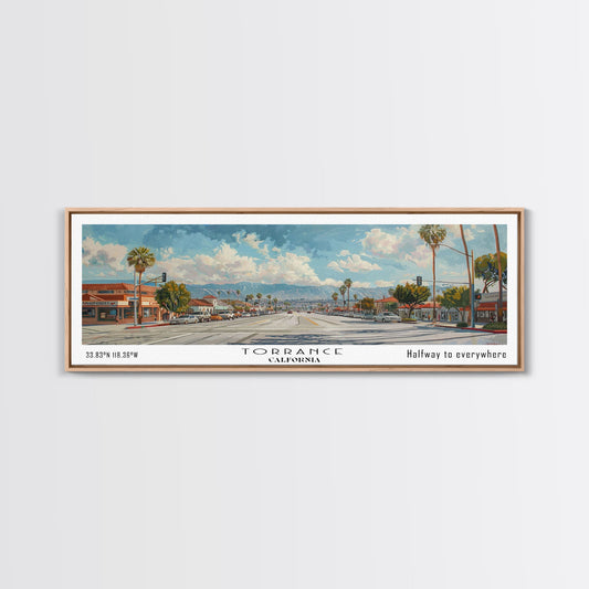 Torrance California Panoramic Art, Framed Canvas Print, Vintage Style Travel Poster, Unique Home Decor, Office Wall Art, Artistic Gift