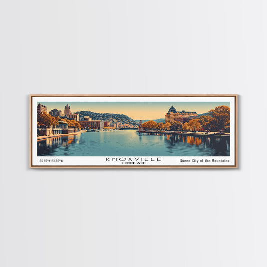 Knoxville Tennessee Panoramic Painting, Framed Canvas Print, Mid Century Modern Wall Art, Retro Pop Art Travel Poster, Cityscape Decor, Living Room Art, Office Wall Art