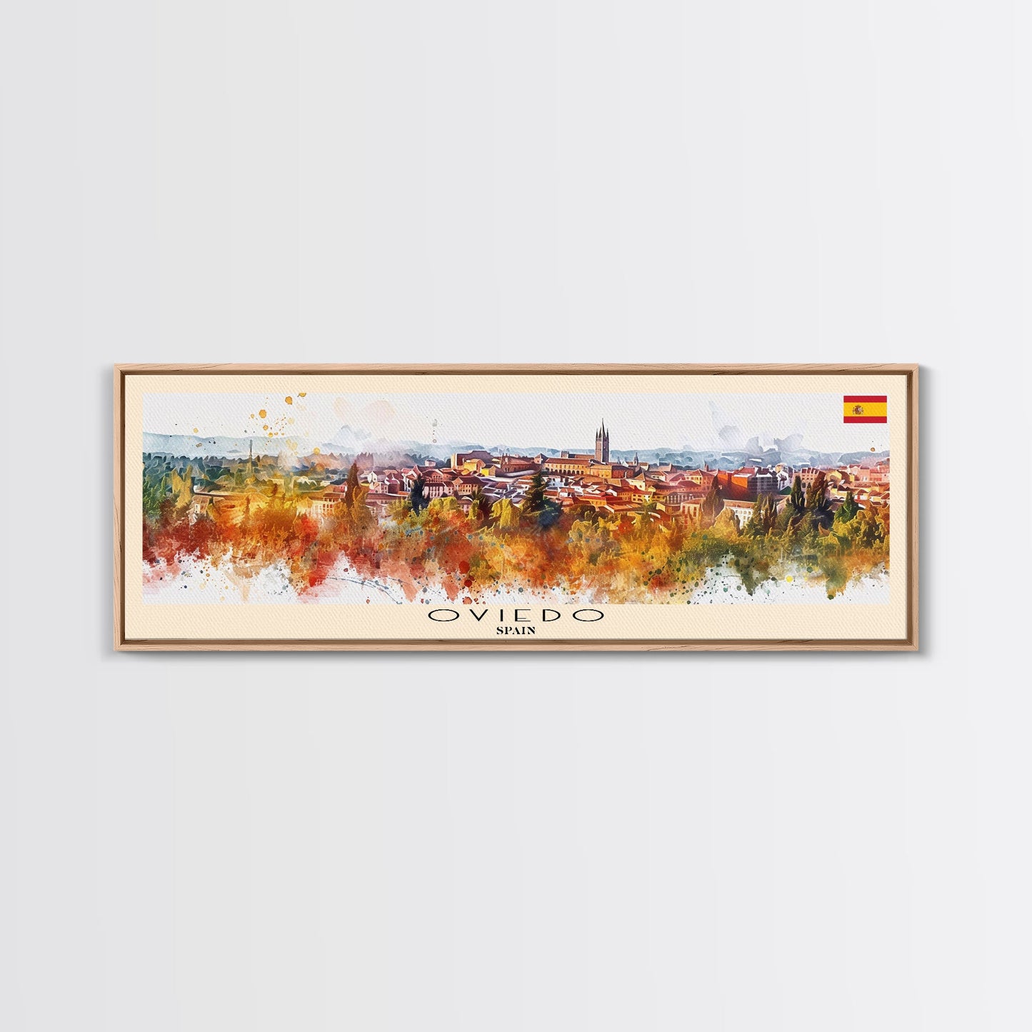 Oviedo Spain Travel Art, City Art, Framed Canvas Print or Metal Wall Art, Europe Travel Poster, Panoramic Wall Art, Extra Wide Wall Art