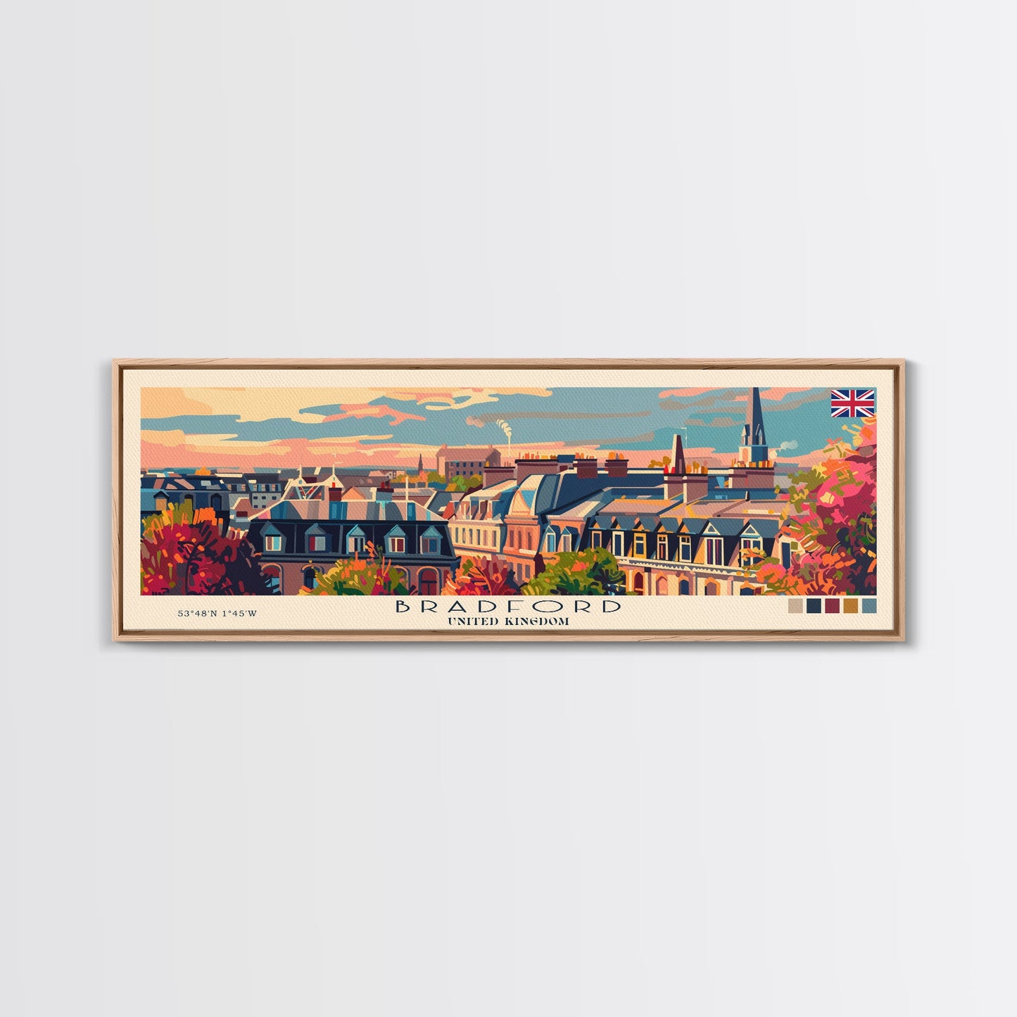 Bradford United Kingdom Travel Print Wall Art, Panoramic City Art, Travel Art, Wall Decor, Vacation Gift, Framed Canvas Print Or Metal Art