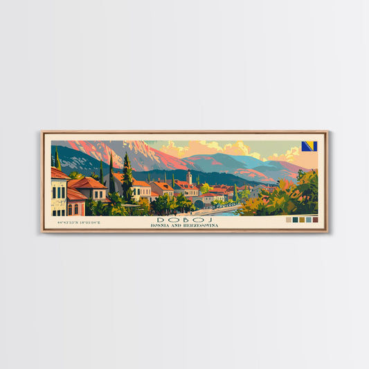 Doboj Bosnia Travel Print Wall Art, Panoramic City Art, Travel Art, Wall Decor, Vacation Gift, Framed Canvas Print Or Metal Art