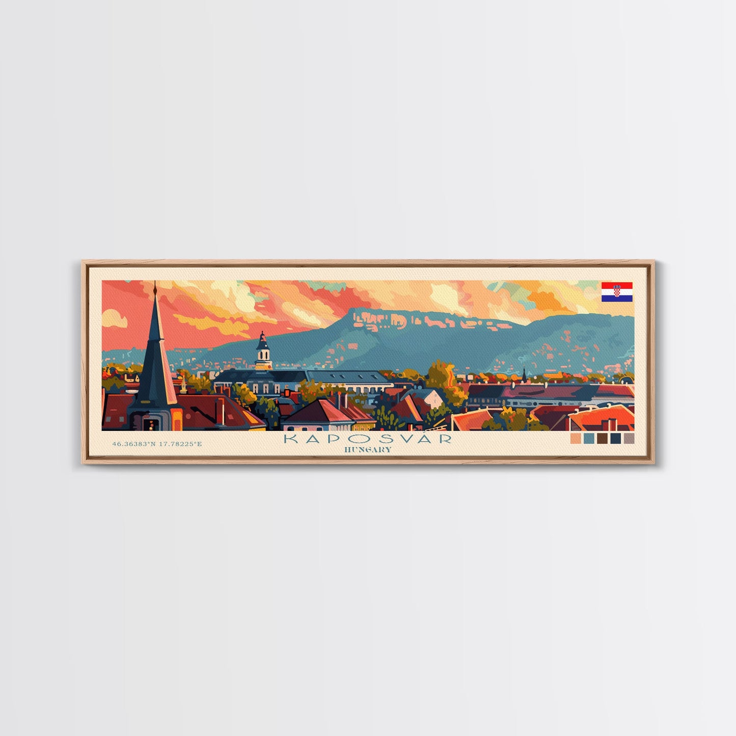 Kaposvar Hungary Travel Print Wall Art, Panoramic City Art, Travel Art, Wall Decor, Vacation Gift, Framed Canvas Print Or Metal Art