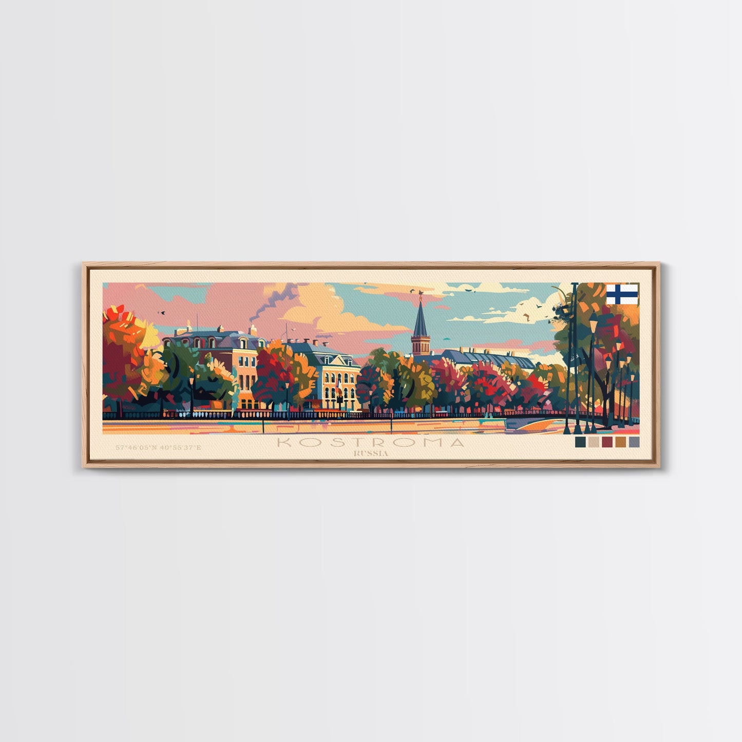 Kostroma Russia Panoramic Travel Poster, Framed Canvas Print or Metal Wall Art, Travel Art, Home Decor, Panoramic Painting, Midcentury Art