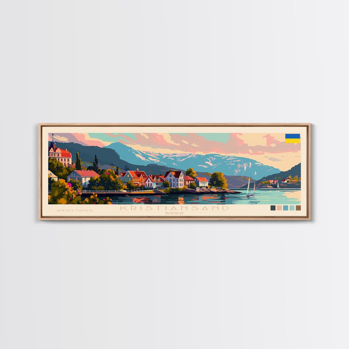 Kristiansand Norway Wall Art, Panoramic Travel Poster, Panoramic Framed Canvas Print, City Wall Art, Wall Hanging Home Decor, Travel Art