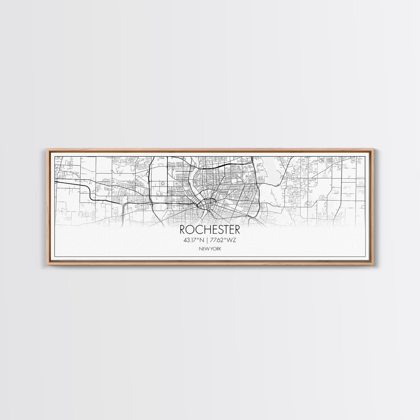 Panoramic Rochester City Map, New York Art, Map Print, Minimalist Wall Art, Canvas Art, Housewarming Gift, Street Map Art, Closing Gift