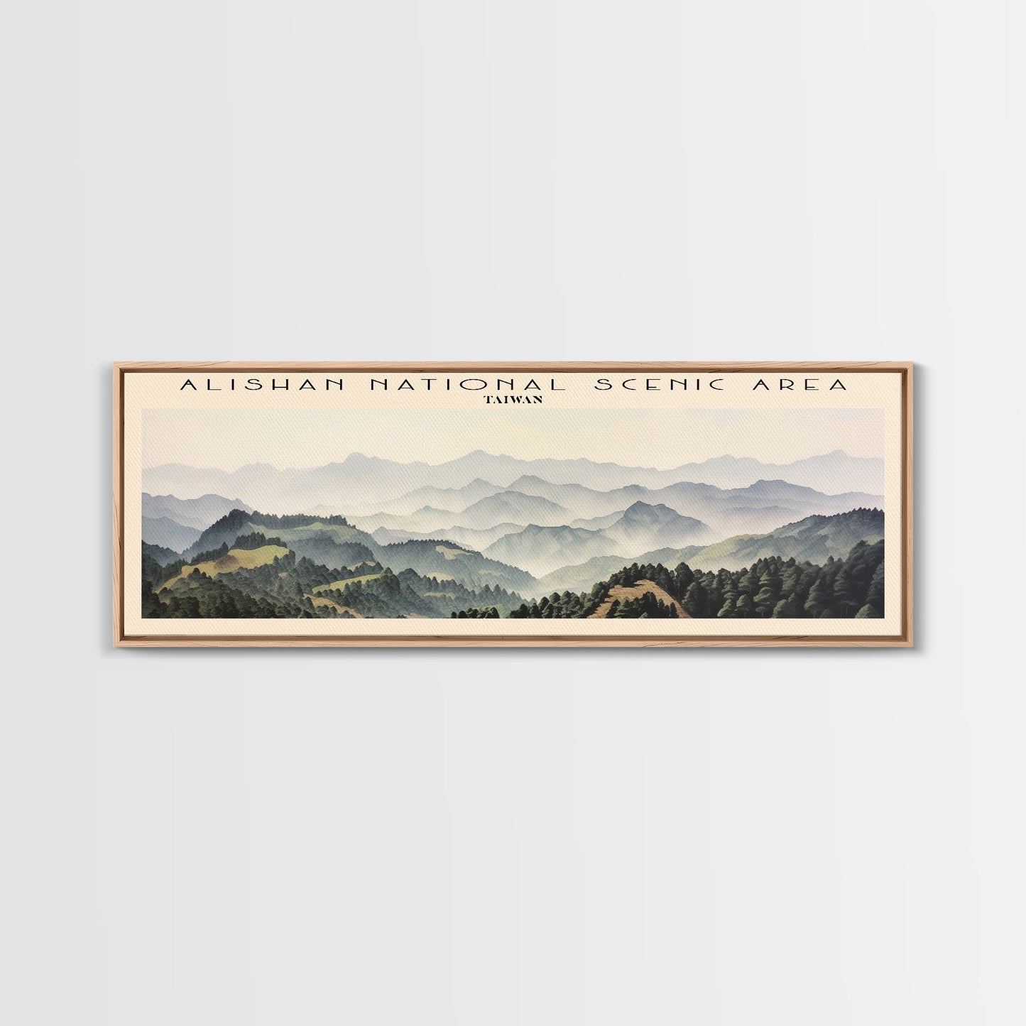 Alishan National Scenic Area Travel Poster Print, Framed Canvas Print, Taiwan Travel Art, Wood Framed Art, Wall Hanging, Home Decor
