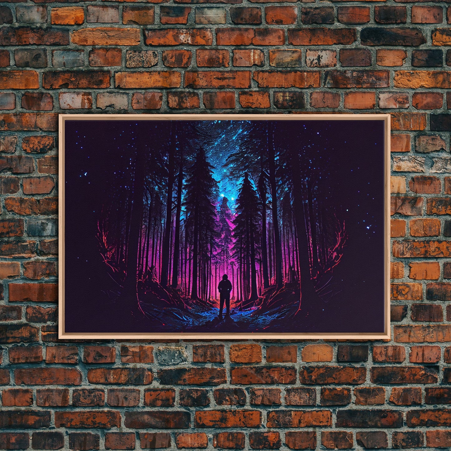 Contemplating the stars, vaporwave aesthetic, forest art, starry night, framed canvas print, outrun art
