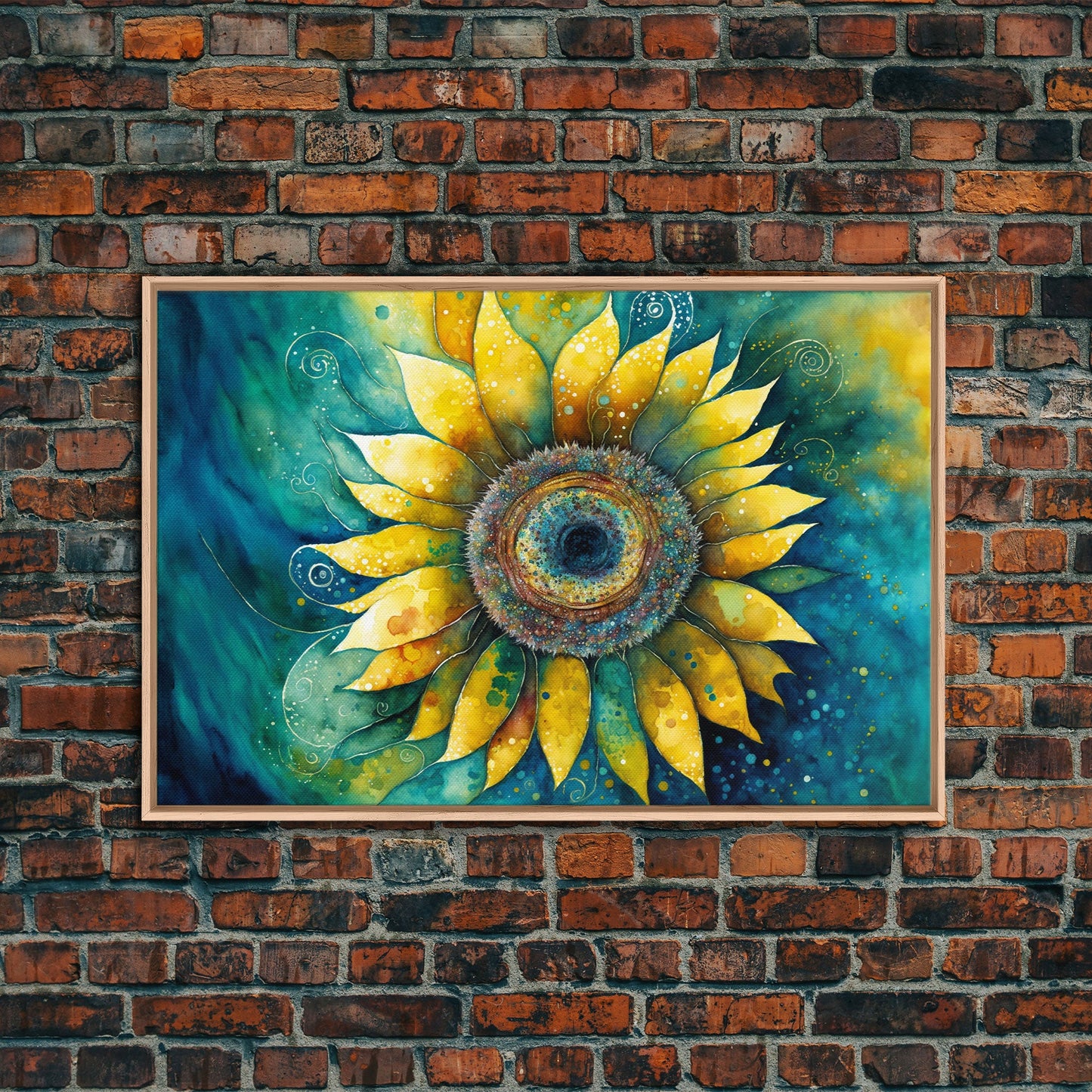 Watercolor of a Sunflower, Framed Canvas Print, Framed Art, Lowkey Farmhouse Wall Art, Living Room Decor, Living Room painting