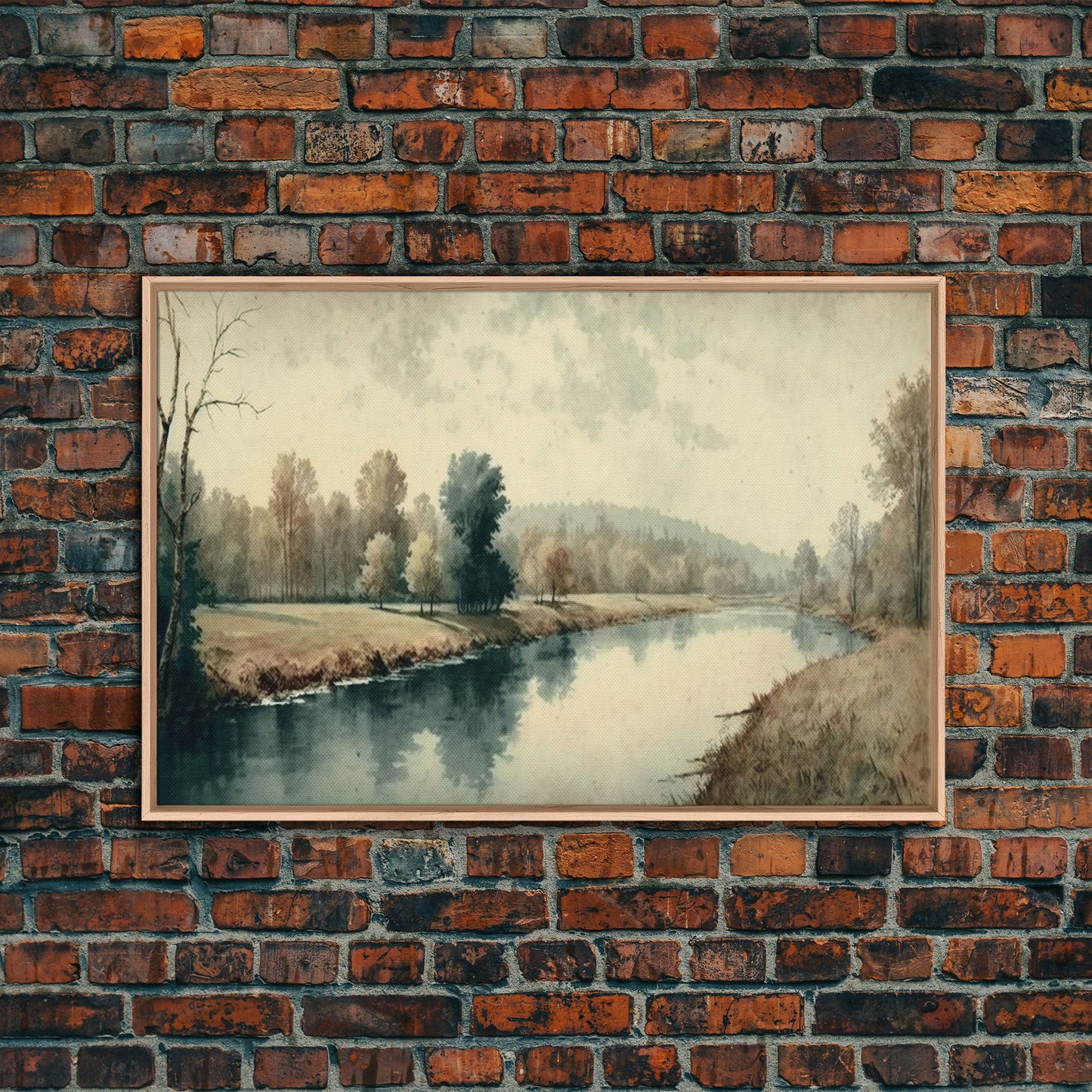 Vintage Landscape Wall Art Print, Nature Framed Large Gallery Art, Minimalist Art Ready to Hang, With Hangers, Muted Farmhouse Art