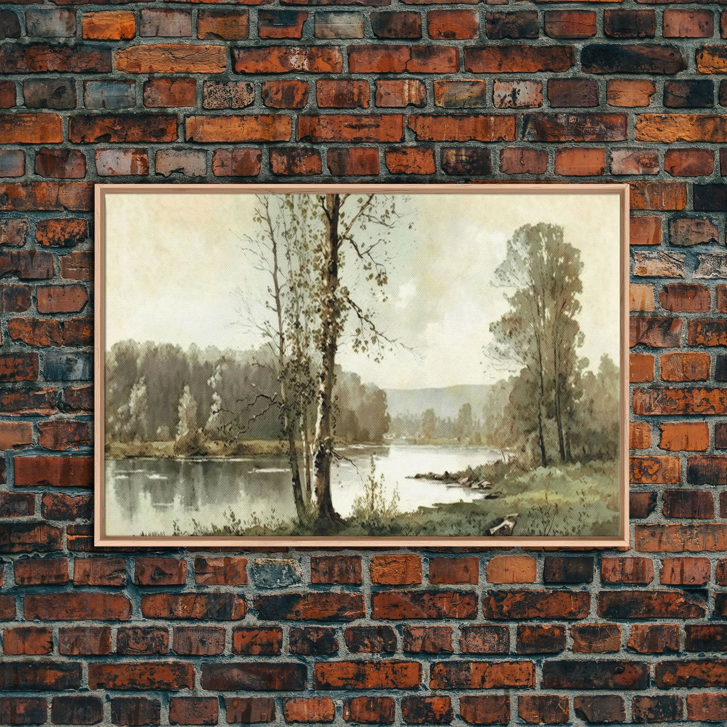 Vintage Landscape Wall Art Canvas Print, Sketch Natural Framed Large Gallery Art, Minimalist Art Ready to Hang, Framed Farmhouse Art