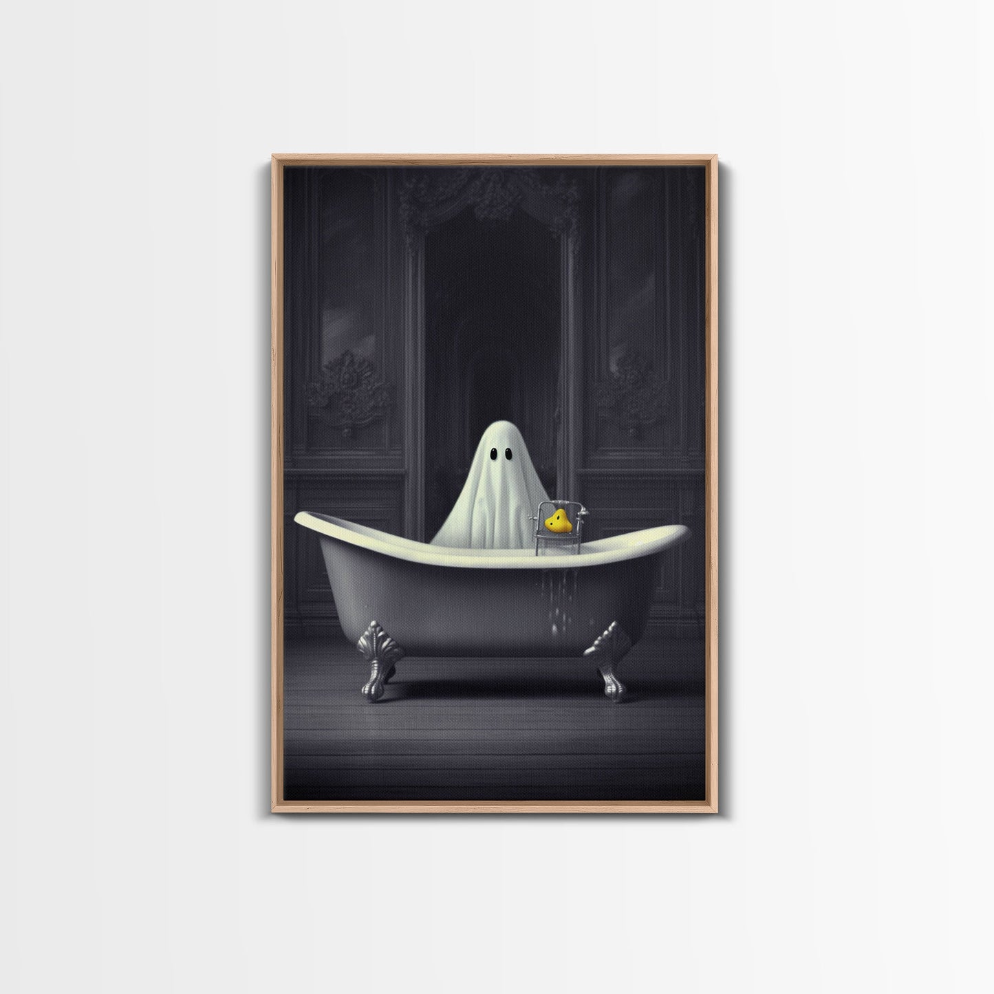 Ghost Bathroom Canvas, Dark Romantic Ghost Standing in Bathroom Creepy,  Ghost in the Bath tub Wall Art Halloween Canvas, Funny Halloween