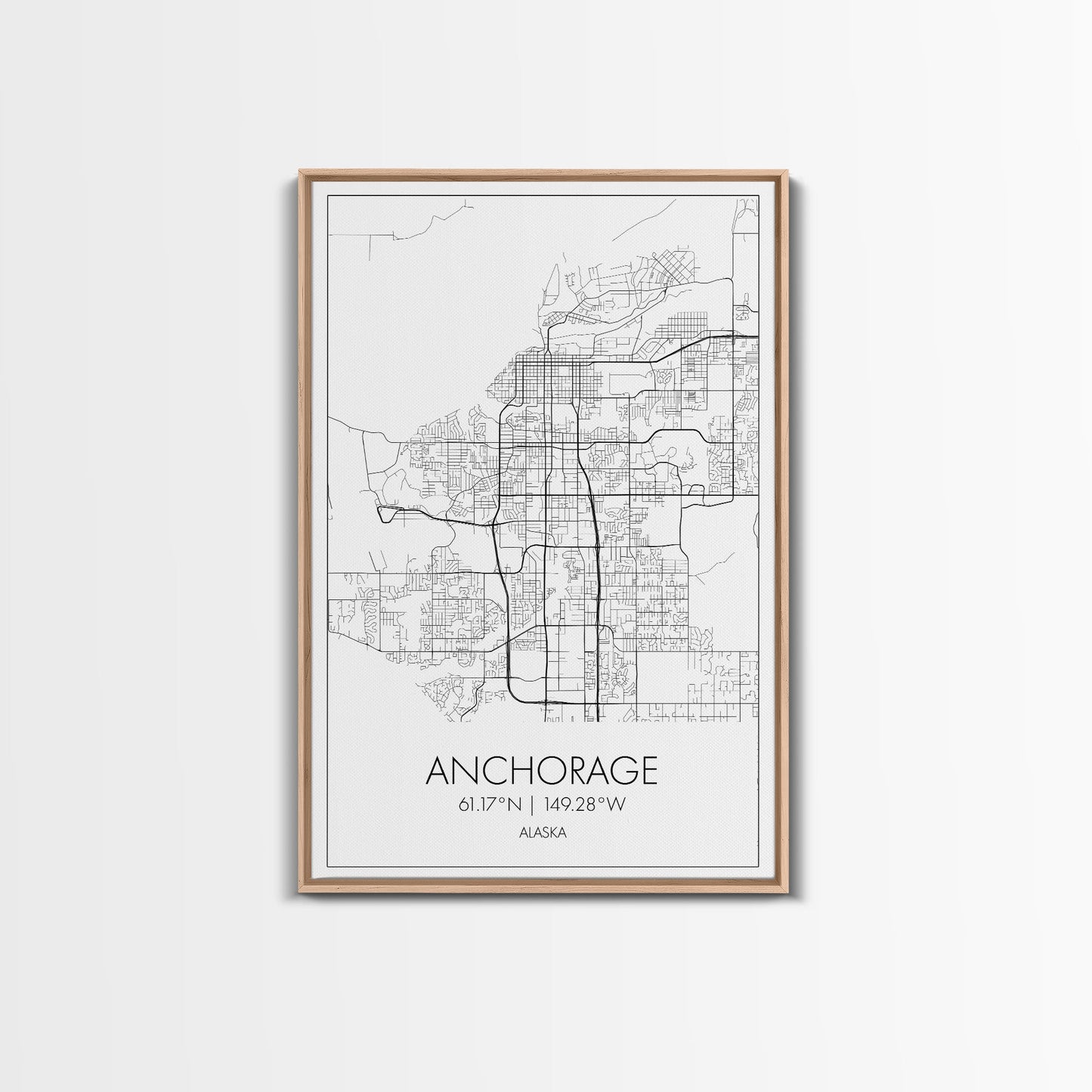 Anchorage Street Map, Alaska Map, City Map Wall Décor, Adventure Wall Art, Minimalist, Modern Art, Wall Art, Canvas Print, Canvas Wall Art