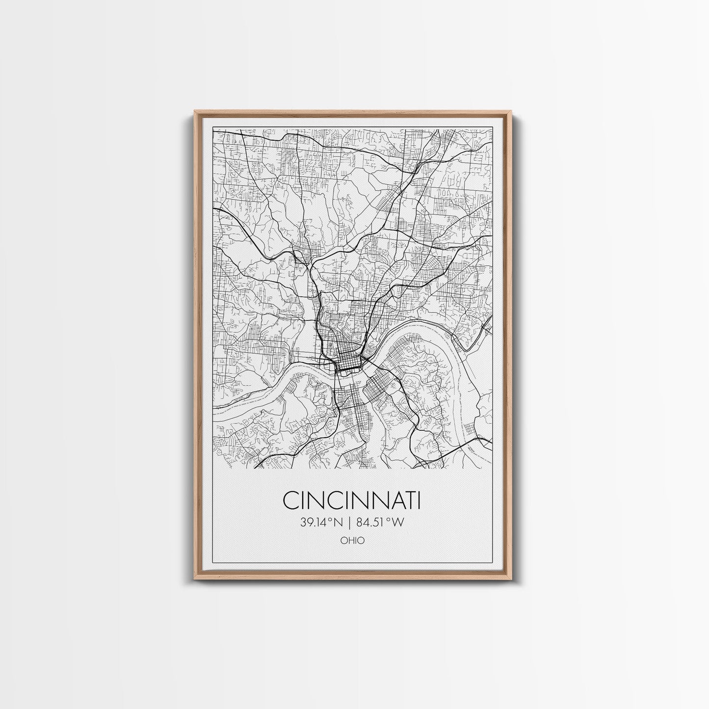 Cincinnati Street Map, Ohio Map, City Map Art, Minimalist Art, Wall Art, Canvas Print, Canvas Wall Art, Travel Wall Décor, Gift For Her