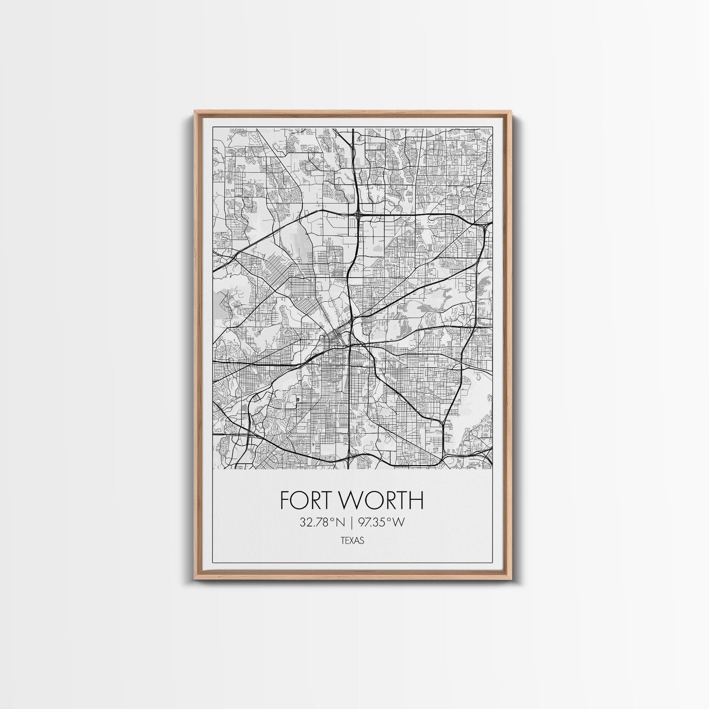 Fort Worth Street Map, Texas Map, City Map Art, Minimalist Art, Wall Art, Canvas Print, Travel Wall Art, Gifts For Women, Man Cave Décor
