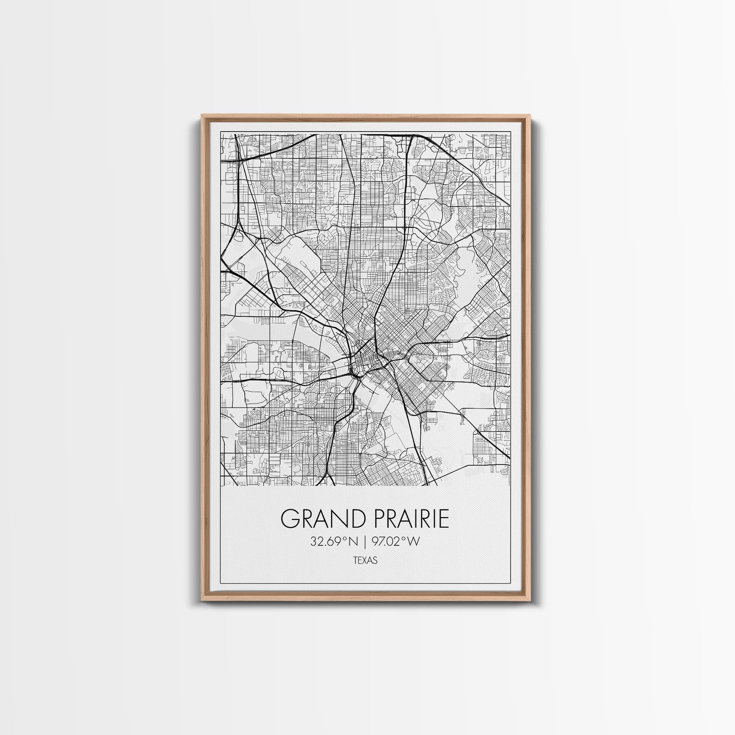 Grand Prairie Street Map, Texas Map, City Map Art, Minimalist Art, Wall Art, Canvas Print, Black And White, Travel Print, Anniversary Gift