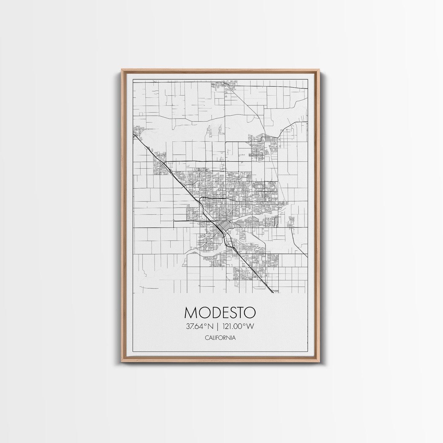 Modesto Street Map, California Map, City Map Art, Modern Art, Wall Art, Canvas Print, Home Décor Wall Art, Friendship Gift, Travel Wall Art