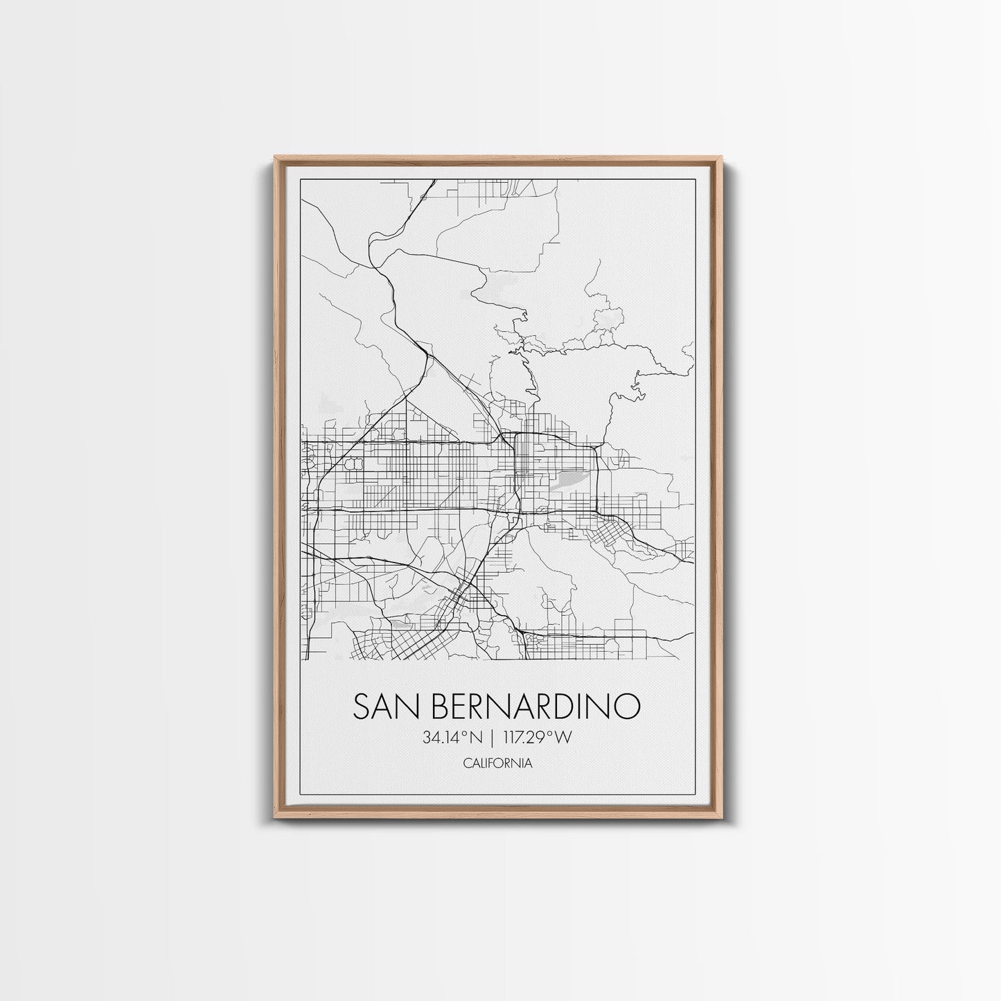 San Bernardino Street Map, California Map, City Map Print, Minimalist Art, Wall Art, Canvas Print, Unique Wall Décor, Friends Gift,